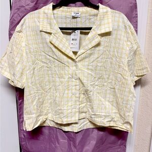 Cotton On Light Yellow Plaid Button-Down Shirt
